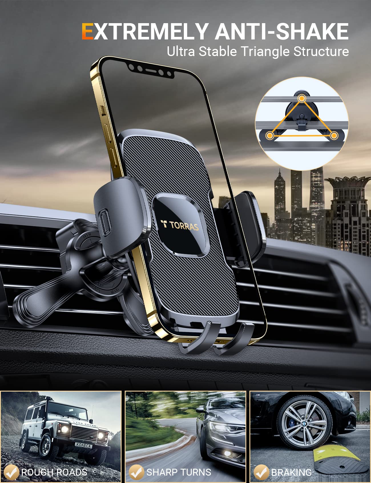TORRAS Phone Holder for Car [Vertical & Circle Friendly] Universal Stable Car Phone Mount Air Vent Sturdy Hook Automobile Cradle Fits for iPhone 14 13 12 11 pro max Samsung S22 S21 Ultra Smartphone