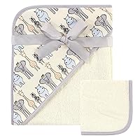 Hudson Baby Unisex Baby Cotton Hooded Towel and Washcloth, Royal Safari, One Size