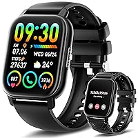 Poounur Smartwatch Men Women with Phone Function, 1.85 Inch Smart Watch, 112 Sports Modes Fitness Watch Women Men with Pedometer Heart Rate Monitor Sleep Monitor IP68 Waterproof for iOS Android, Black