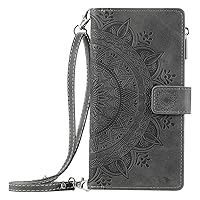 XYX Wallet Case for Motorola G Stylus 5G 2023, Crossbody Chain Zipper Pocket Wrist Totem Flowers Pu Leather Phone Case Kickstand with 8 Card Slots, Grey