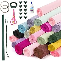 Lawei 20 Rolls Crepe Paper Flower DIY Kits, 20 Colors Wide Crepe Paper Rolls, 19.7 Inch x 8 Feet Floral Arrangement Kit with Green Floral Tape and Wire for Birthday Party Wedding Festival Ornament