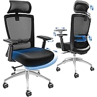 VEVOR Office Chair with Adjustable Seat Depth, Ergonomic Desk Chair with Adaptive Backrest Lumbar Support Adjustable Headrest and Armrests, Swivel Computer Task Chair for Home Office, Black