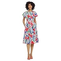 Maggy London Women's Smocked Neck and Waist A-line Cotton Poplin Dress