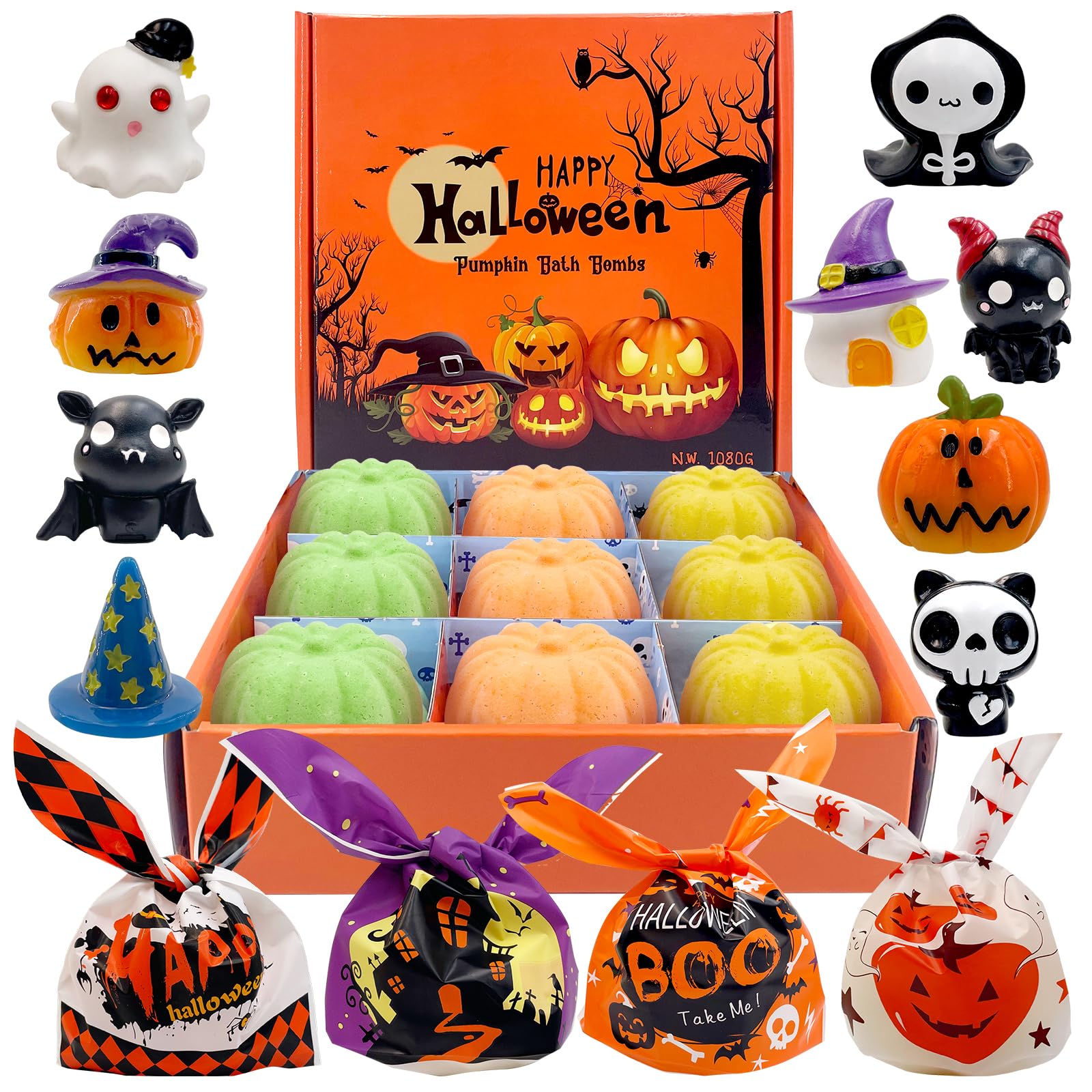 Halloween Bath Bombs with Spooky Toys Inside for Kids, Halloween Party Favors for Kids with Surprise Inside, Hugh Pumpkin Bath Bombs for Kids with Surprise Inside,