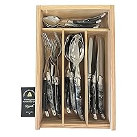 Laguiole Premium Dishwasher Safe Full Tang Stainless Steel 24-Piece Flatware Set, Elegant Black Marble Handle by Clermont Coutellerie