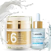 Bundle All In One Retinol Cream for Face & Neck, Anti-Wrinkle Collagen Cream Hyaluronic Acid Serum For Face | With Vitamin B, Vitamin C and CoQ10