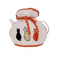 Ulster Weavers Tea Cosy Muff - Vibrant Kitchen Accessory, 100% Cotton, Warming & Insulating, Machine Washable - Perfect for a Traditional English High Tea Experience, Cats in Waiting, Orange