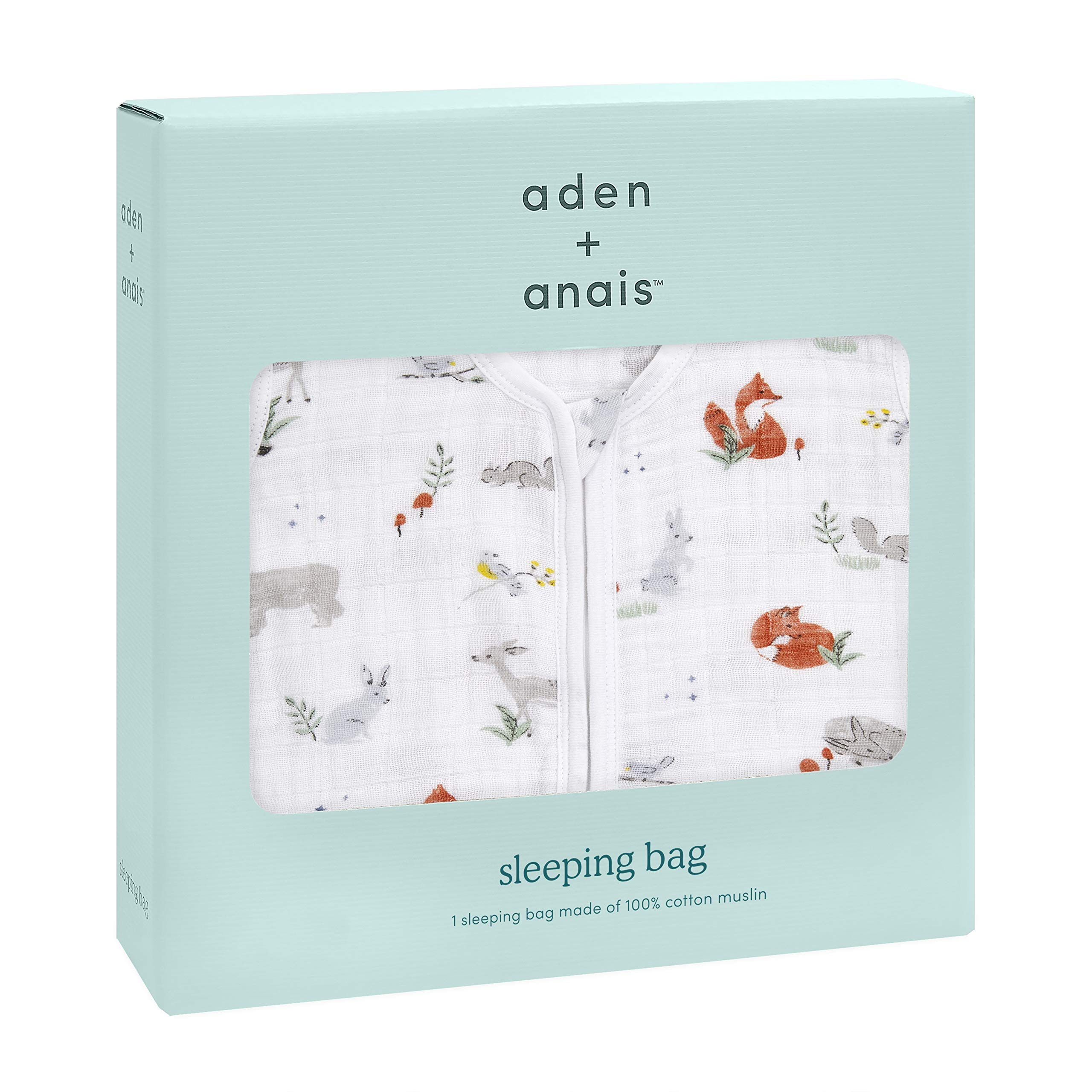 aden + anais Baby Sleeping Bag, 100% Cotton Muslin, Wearable Swaddle Blanket for Girls & Boys, Newborn Sleep Sack, Breathable & Lightweight, TOG Rating 1.0, Naturally Eco Forest, Large, 12-18 Months