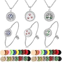 MTLEE 46 Pieces Essential Oil Diffuser Necklace Bracelet Set for Women Adjustable Aromatherapy Bracelet Refill Pads Jewelry for Girls (Natural Style)