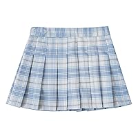 Girls A-line Plaid Pleated Tennis Active Skirt High Waist Tartan Skirt with Lining Shorts Student School Uniform