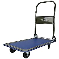 Olympia Tools Foldable Push Cart Dolly - 300 Lb. Capacity Heavy Duty Moving Platform Hand Truck - Folding & Rolling Olive Green & Blue Flatbed Carts