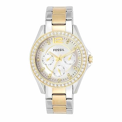 Fossil Riley Women's Watch with Crystal Accents and Stainless Steel Bracelet Band