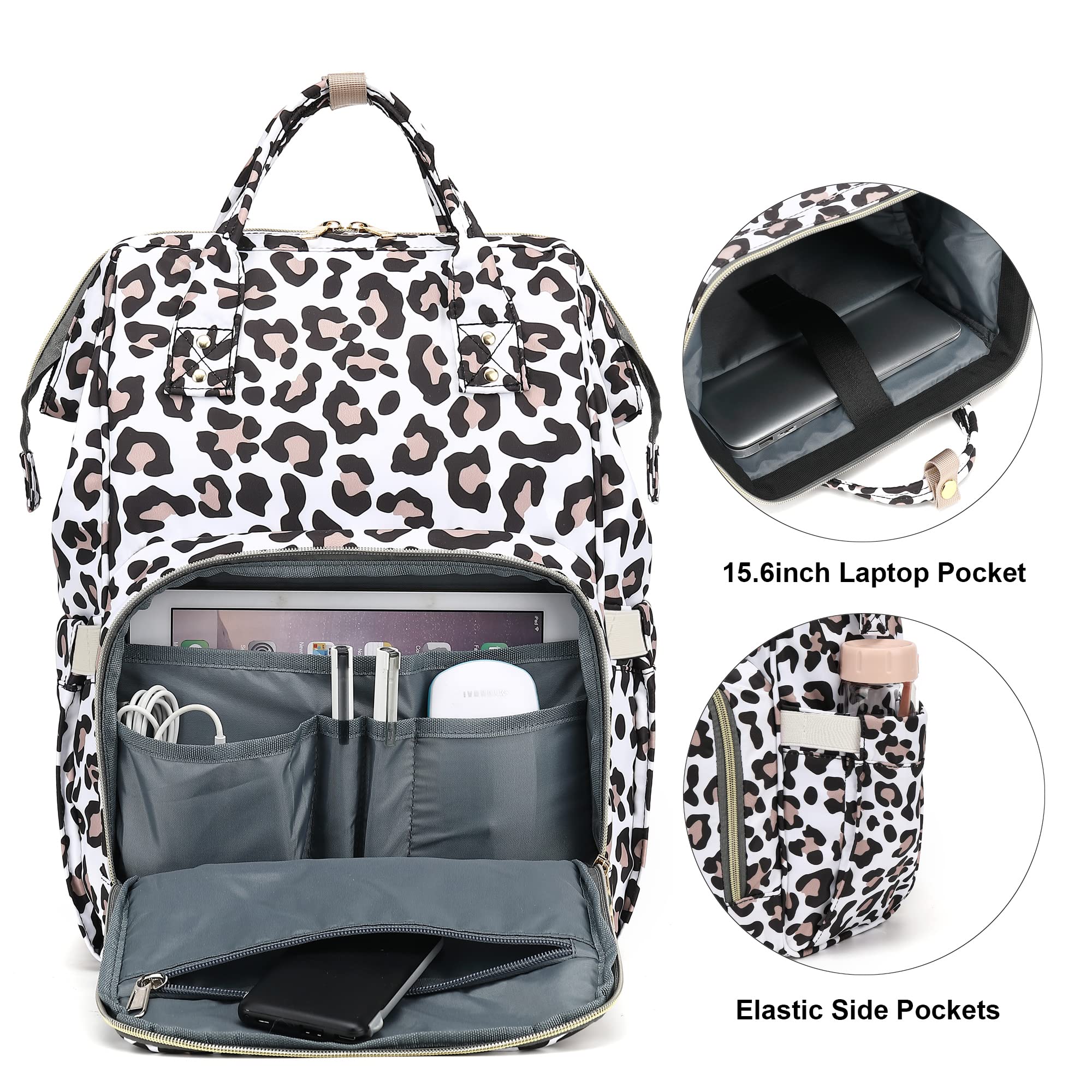 Yusudan Leopard Laptop Backpack for Women Men, 15.6 inch College School Backpack Bookbag for Work/School/Travel/Business