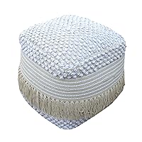 Christopher Knight Home Alfie Boho Cotton Pouf, White