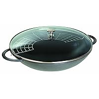 STAUB Wok Round, Graphite Grey, 37 cm (Includes Lid and Steaming Rack)