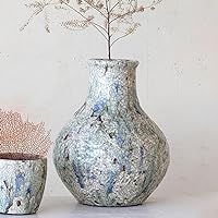 Creative Co-Op Decorative Terra-Cotta Vase with Crackle Glaze, Blue