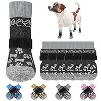 KOOLTAIL Anti Slip Dog Socks-Double Sides Grips Woof Dog Socks for Licking to Prevent Scratching on Hardwood Floors,Outdoor Dog Shoes Booties&Paw Protector for Small Medium Large Senior Dogs(Grey M)