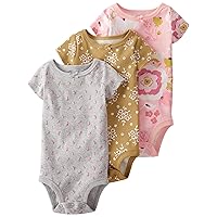 little planet by carter's unisex-baby 3-pack Long Sleeve Bodysuits made with Organic Cotton, Pink Floral, 18M