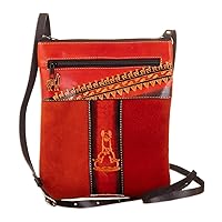 NOVICA Artisan Handmade Leather Accented Suede Sling with Llama Motifs Warm Hues Multicolor Patterned Peru Travel Friendly 'Fire Llama'
