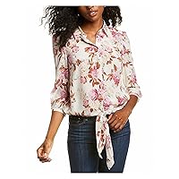 MARELLA Womens Ivory Floral 3/4 Sleeve Collared Button Up Top 10