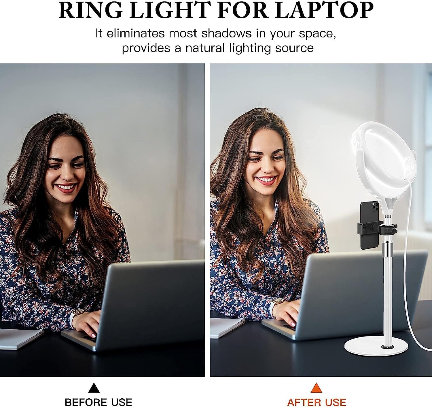 Computer Ring Light with Stand for Desk - 8'' Desktop Circle Light Ring for Video Conference Lighting, Laptop Webcam Light for Zoom Meeting Video Calls Home Office Remote Work