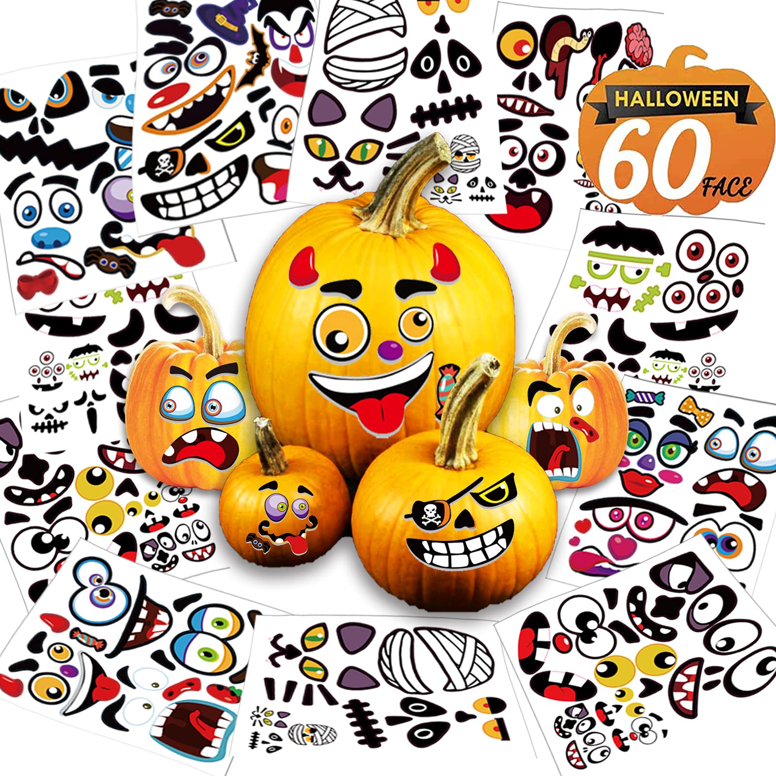 Mua 60 Pack Halloween Pumpkin Decorating Stickers, 16 Sheets Cute ...
