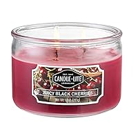 Candle-lite Scented Juicy Black Cherries Fragrance, One 10oz. 3-Wick Aromatherapy Candle with 20-40 Hours of Burn Time, Dark Red Color, 10 oz