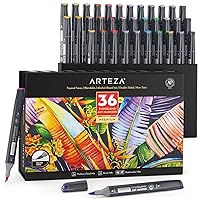 ARTEZA Alcohol Brush Markers, Set of 36 Colors, EverBlend Tropical Tones, Medium Chisel and Brush Nib, Dual Tip Markers for Drawing and Sketching