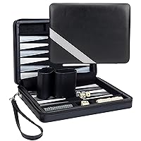 Backgammon Set, Board Games for Adults - Travel Games - Black with Gray Stripe Magnetic Leatherette Backgammon Board and Carrying Strap - Travel Backgammon Sets for Adults