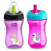 Chicco Sport Spout Trainer, Spill Free Baby Sippy Cup, 9 Months, Pink/Purple, 9 Ounce (Pack of 2)