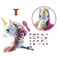 Interactive Unicorn Hair Styling Head, Long and Silky Hair, Interactive, Magic Music and Accessories, for Kids 3+, White/Pink - SHUNI