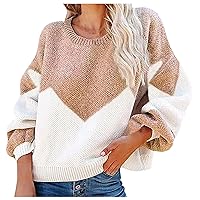 RMXEi Women's Casual Loose Sweater Color Blocking Large Yards Round Neck Sweater
