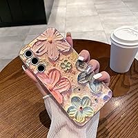 LeLeYun Case for Samsung Galaxy A35 5g, Colorful Retro Oil Painting Printed Flower Cute Pattern with Glitter Gem Phone Cover Durable TPU Shockproof Protective Case for Girls Women