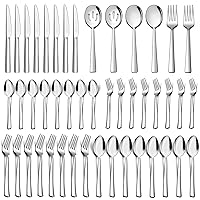 46-Piece Silverware Set with Serving Utensils, Stainless Steel Square Flatware Cutlery Set for 8, Modern Home Restaurant Hotel Eating Utensils, Includes Fork Spoon Knife, Dishwasher Safe