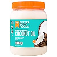 BetterBody Foods Organic, Naturally Refined Coconut Oil, 56 Fl Oz, All Purpose Oil for Cooking, Baking, Hair and Skin Care