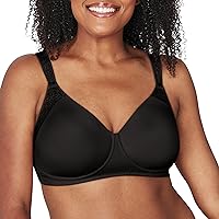 PLAYTEX Women's Secrets Perfectly Smooth Wireless Coverage T-Shirt Bra for Full Figures, Black Side Panel