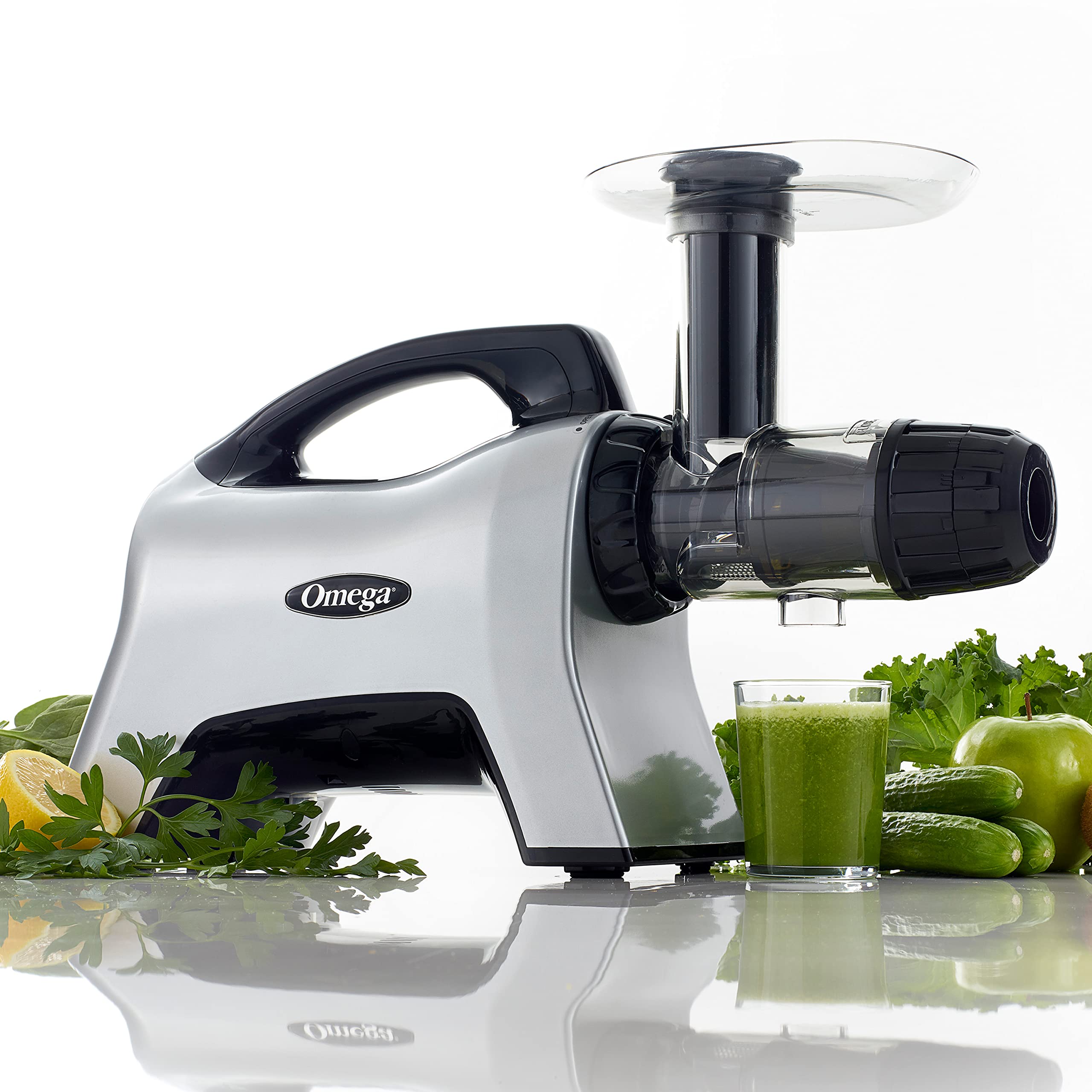 Omega Juicer NC1000HDS Juice Extractor and Nutrition System Slow Masticating BPA-FREE with Quiet Motor and Reverse Easy to Clean, 200-Watt, Silver