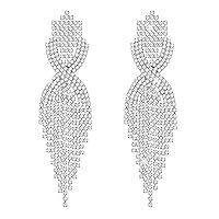 Kakonia Chandelier Rhinestone Fringe Earrings For Women Long Tassel Waterfall Bohemian Chain Earring Bridal Jewellery Silver Drop Dangle Earrings