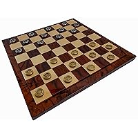 Bello Games Collezioni - Michelangelo Giant Metal Backgammon Checkers & Corso Magenta Giant Luxury Exotic Walnut, Burl & Bird's Eye Maple Checkers Set from Italy