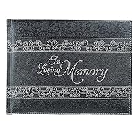 Christian Art Gifts in Loving Memory Guest Book - Grey Padded Faux Leather w/Debossed Cover Design - Condolence Book, Funeral Guest Book, Memorial Sign-in Book for Funerals & Memorial Services