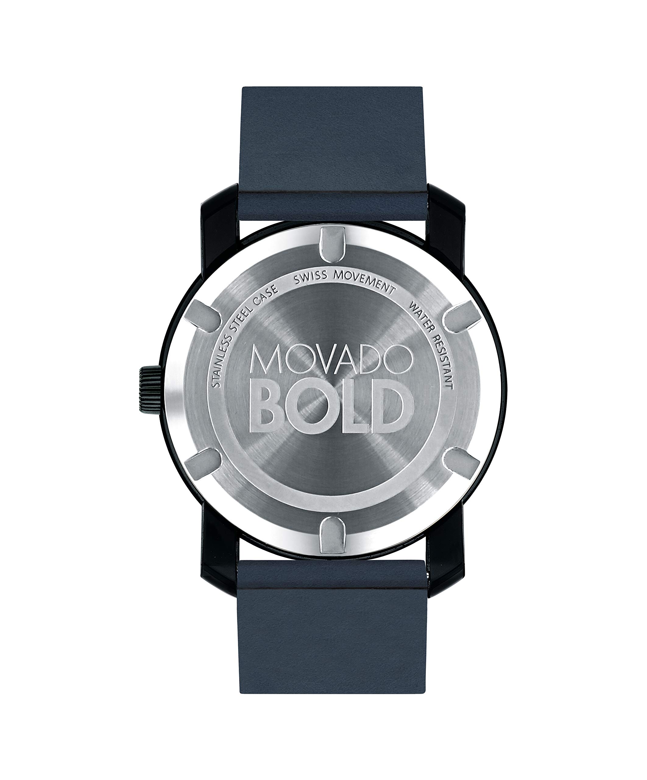 Movado Bold, Tr90 Stainless Steel Case, Blue Dial, Dark Navy Leather Strap, Black, Men, 3600601