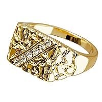Block Nugget Ring 14k Gold Plated Yellow Pinky Pimp Iced Finger Hip Hop Style For Man or Women Fashion - Size 7-12