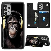 for Samsung A53 5G Case with Card Slots & Kickstand PU Leather Cover Dual Layer Hard PC Soft TPU Protective Phone Case for Samsung Galaxy A53 5G 6.5 inch 2022 - Monkeys Love Music
