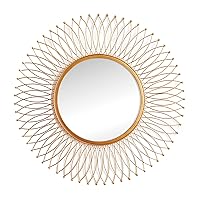 MY SWANKY HOME Large 30 in Interlocking Pattern Brass Gold Sunburst Round Wall Mirror