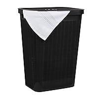 Mind Reader 60L Slim Laundry Hamper, Clothes Basket, Lid, Linen Design, Plastic, 18.25”L x 14.25”W x 23.5”H, Black