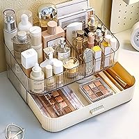 Clear Makeup Organizer With Stackable Drawer, Cosmetic Storage Display Case for Vanity, Bathroom Countertop or Dresser,Counter top Holder for Lipstick, Brushes, Lotions, Eyeshadow, Nail Polish