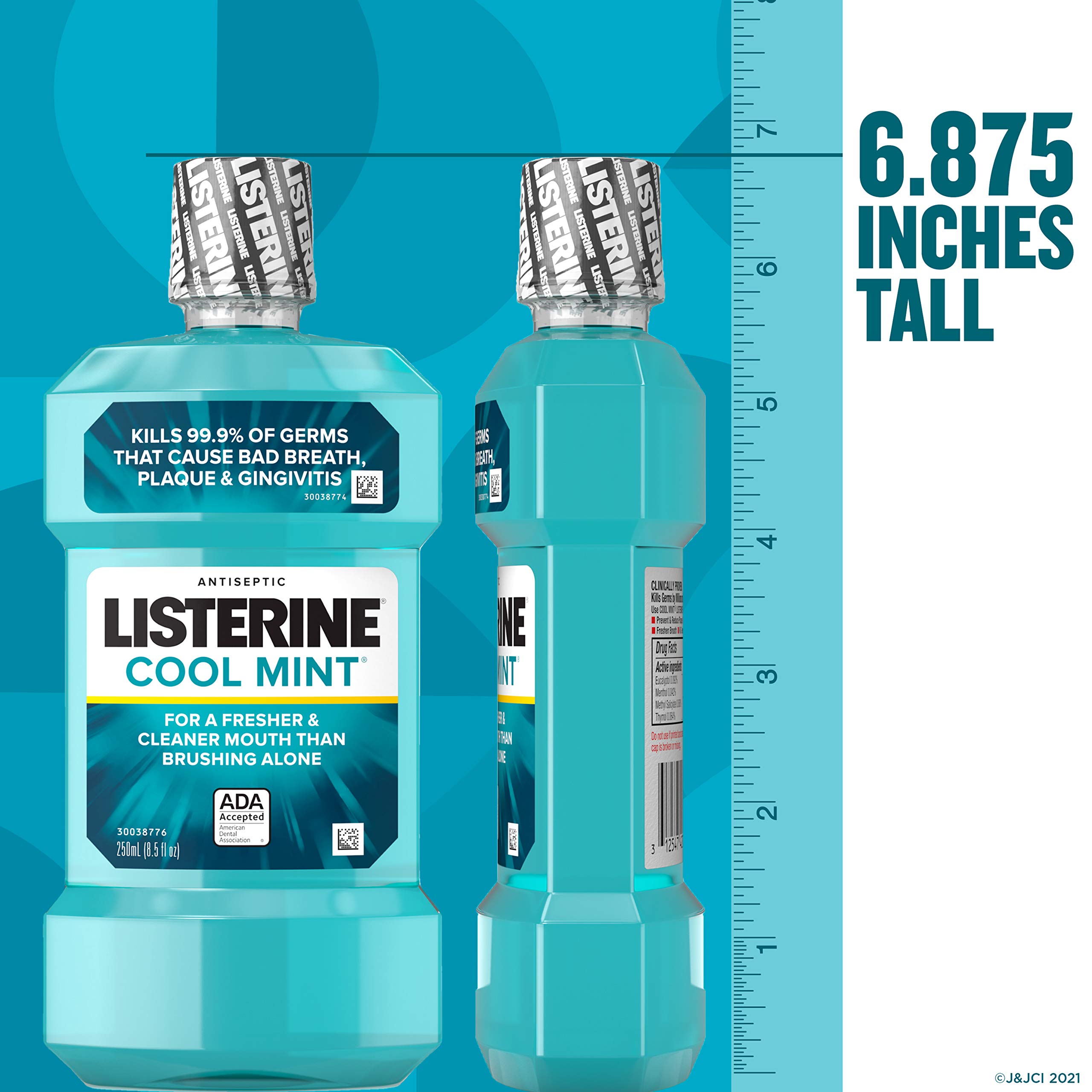 Listerine Cool Mint Antiseptic Mouthwash for Bad Breath, Plaque and Gingivitis, 250 ml
