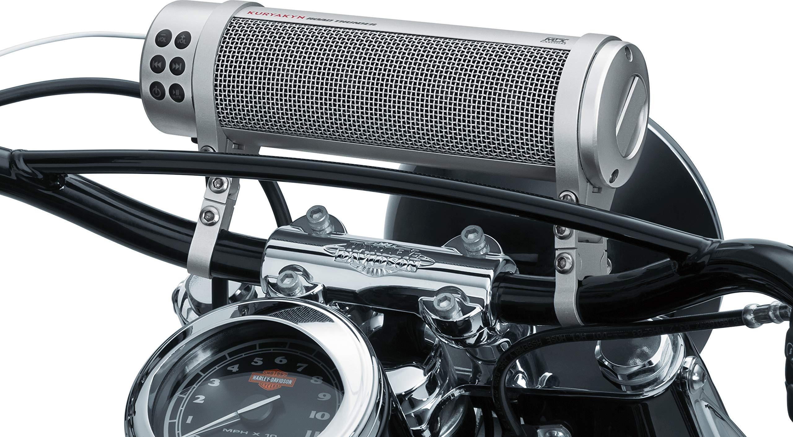 Kuryakyn 2719 MTX Road Thunder Weather Resistant Motorcycle Sound Bar Plus: 300 Watt Handlebar Mounted Audio Speakers with Bluetooth, USB Power Charger, Satin Silver