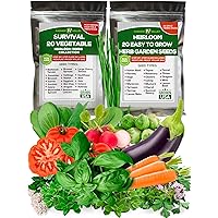 Collection of Vegetable and Culinary Medicinal Herb Seeds for Gardening - Heirloom Non-GMO USA Grown - Total 40 Seed Varieties for Indoor and Outdoor Planting - Easy to Grow