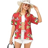 LA LEELA Button Down Shirt Beach Summer Hawaiian Shirts's Short Sleeve Holidays Blouses Shirts